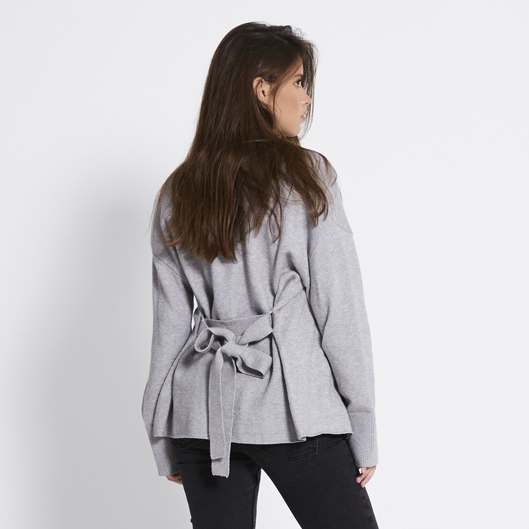 Tie waist knit cardigan "Colette" Grey Melange